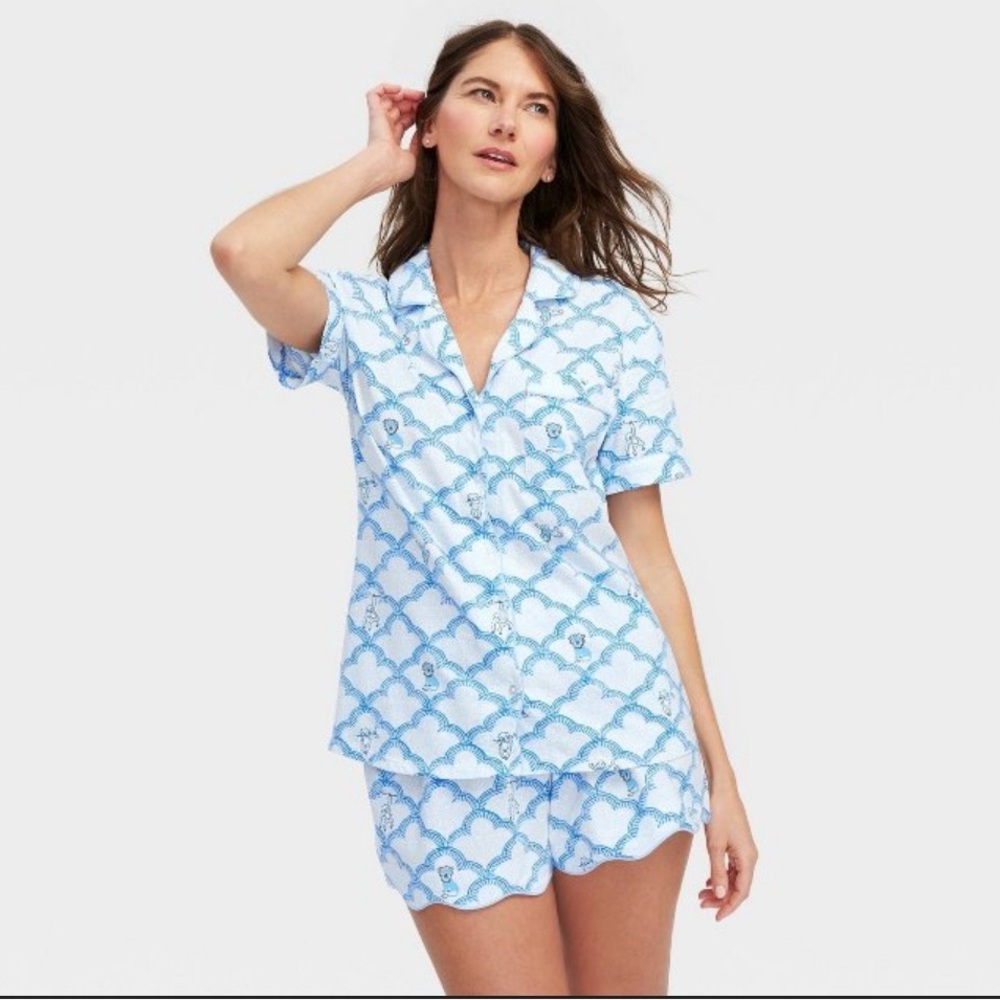 Roller Rabbit Women’s Geo Trellis Short Sleeves & Short Pajama Set Blue